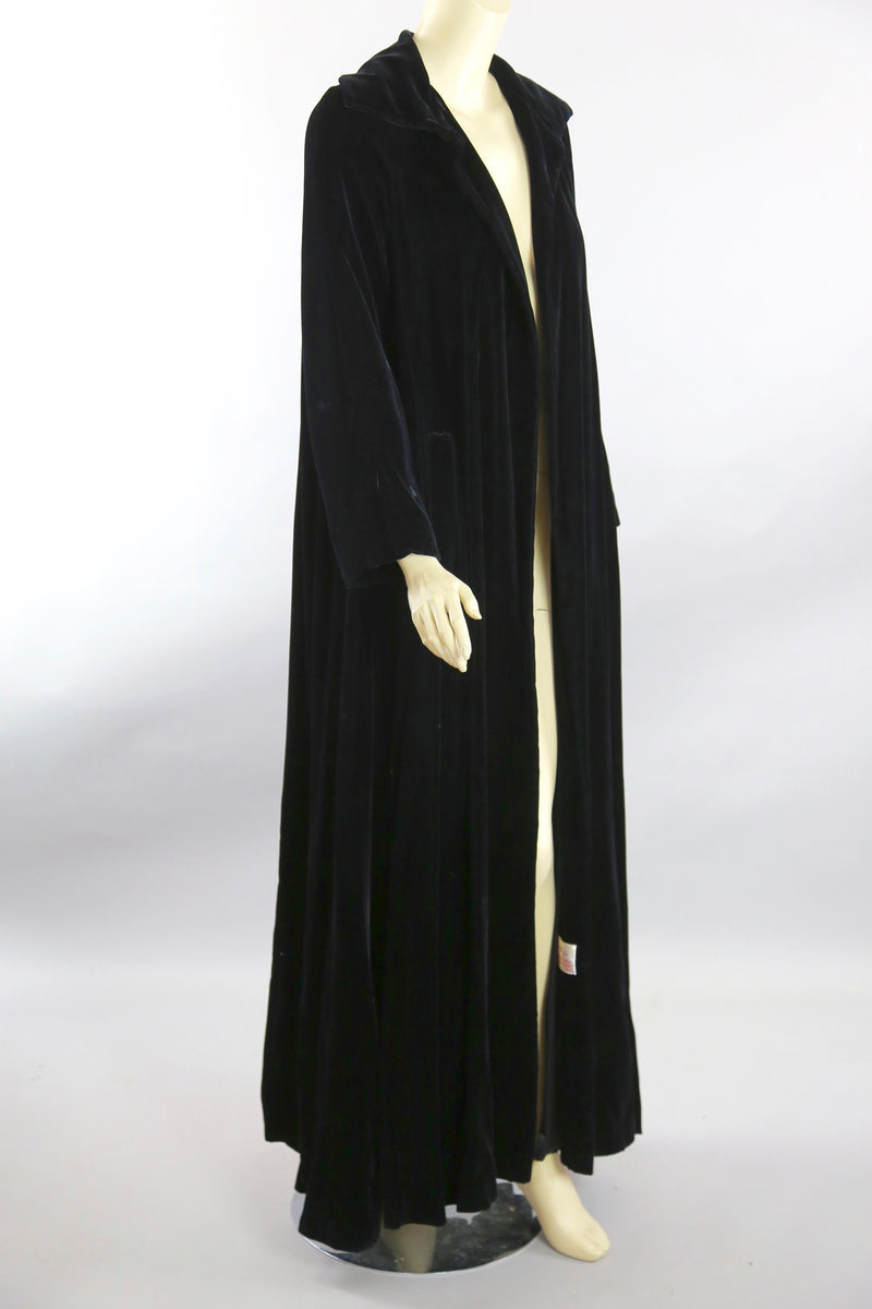 Black velvet long shop opera evening coat