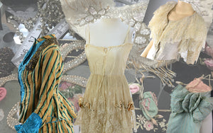 Antique Victorian dresses, trims, ribbons, and bodices
