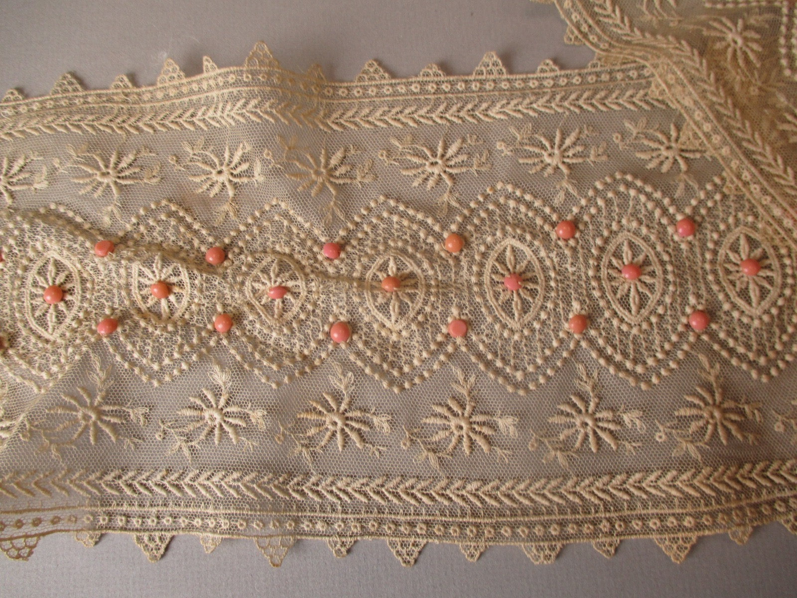 Antique Victorian lace flounce with beads