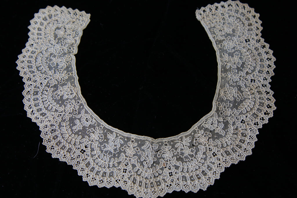 Early antique lace Point de Gaze collar 1800s handmade heirloom lace