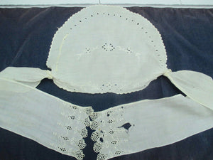 Antique Victorian Embroidered Cloth bonnet head piece