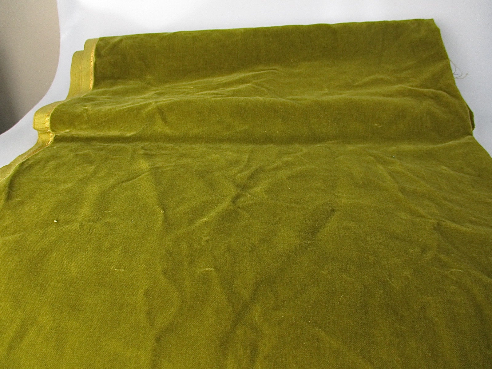 Vintage Velvet Fabric Remnant Germany Cotton 34 in W Olive green