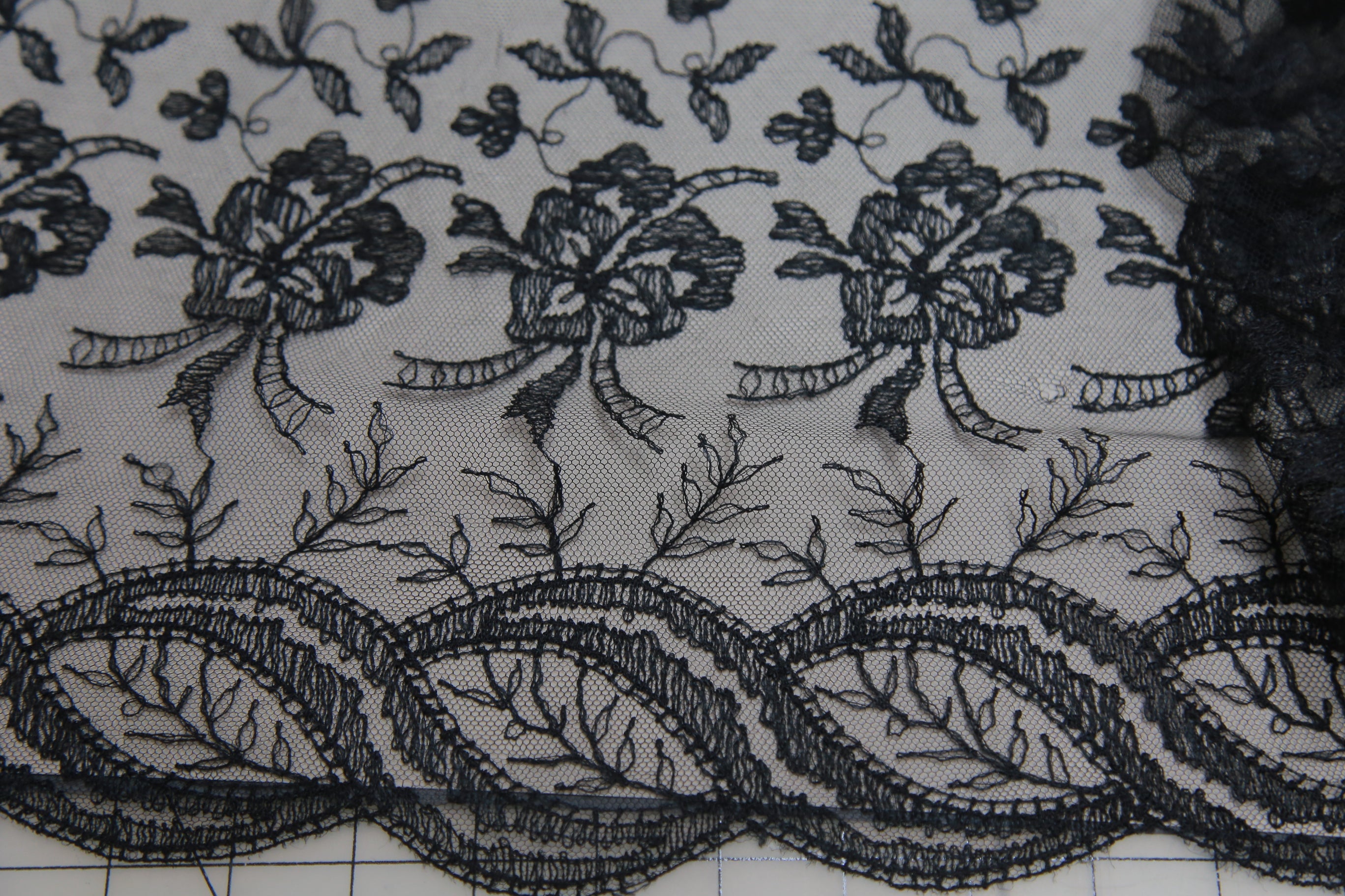 Antique Victorian trim black silk net lace flounce from dress