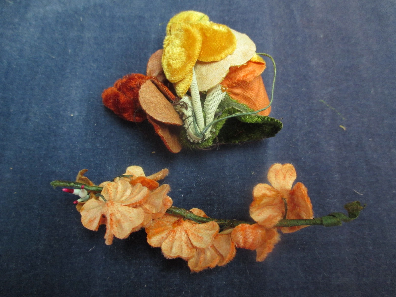 Antique Victorian small millinery flowers 2 piece lot