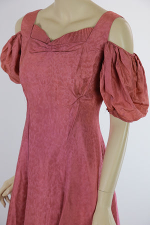 Vintage 40s mauve pink open shoulder evening dress