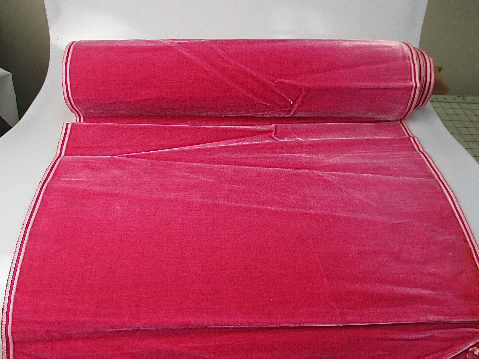 Antique French Millinery Velvet Fabric Cotton Silk Early 19 C Rose Pink