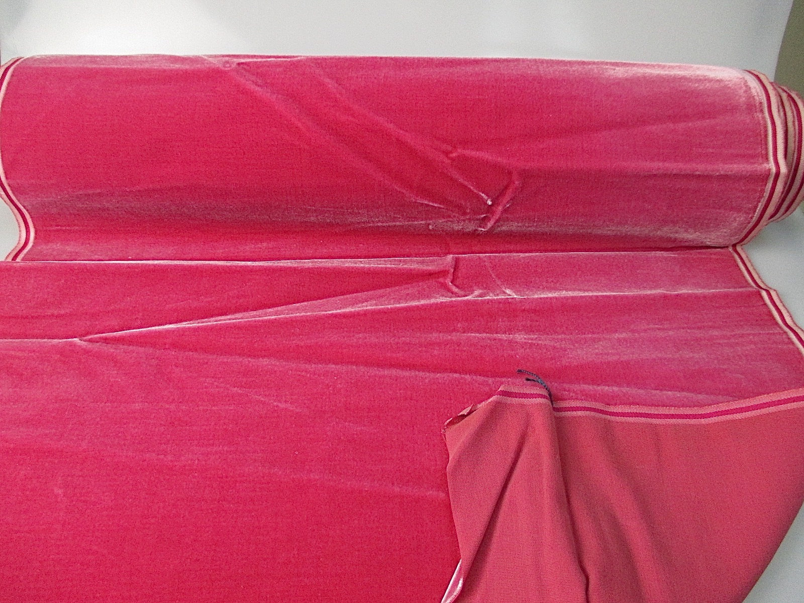 Antique French Millinery Velvet Fabric Cotton Silk Early 19 C Rose Pink
