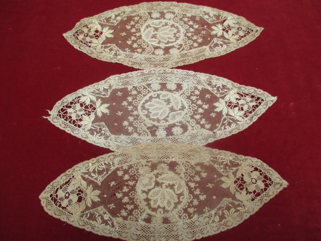 Antique Victorian Normandy Lace Doilies set of 3