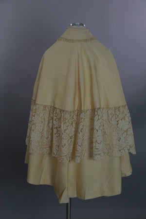 Antique Victorian cape ivory silk with lace trim Civil War era