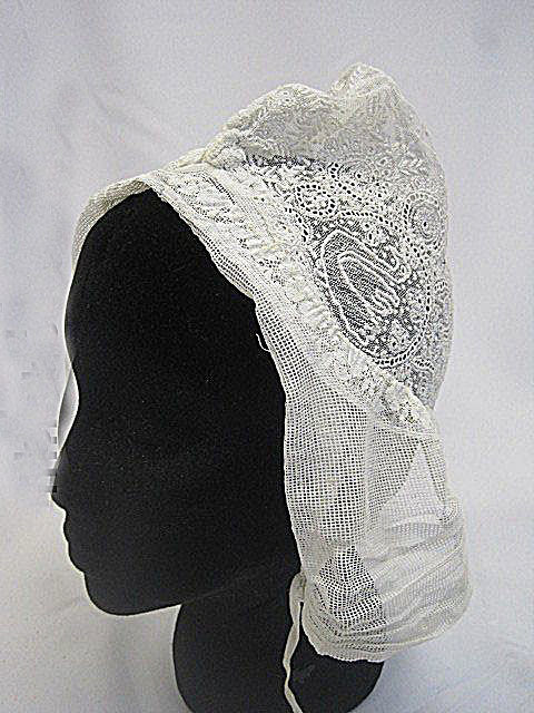 Antique lace day cap hat embroidered net Victorian era