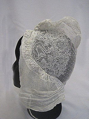 Antique lace day cap hat embroidered net Victorian era