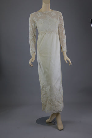 Vintage 60s Bergdorf Goodman wedding dress beaded silk w lace Small S