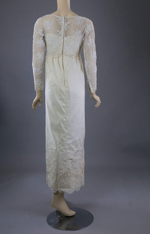Vintage 60s Bergdorf Goodman wedding dress beaded silk w lace Small S