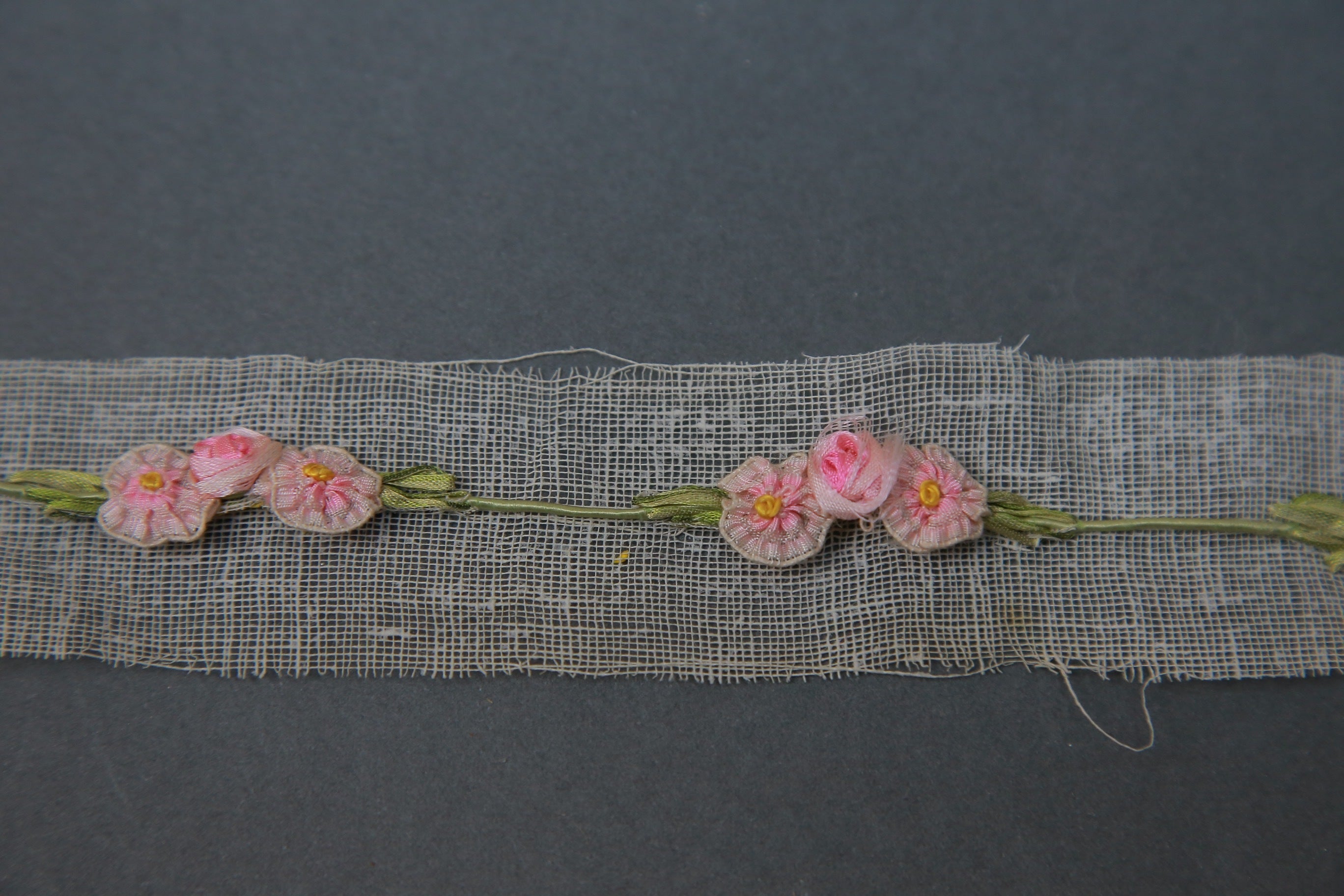 Antique Petitt French Ombre Ribbon work Roses Centers Stem 9 inch