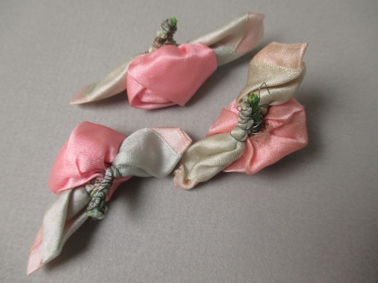 Antique Victorian Silk Ribbon Rose ribbon art set of 3