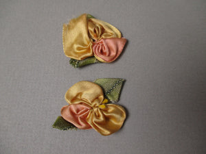 Antique Victorian ribbon rose ribbon art rosettes set of 2