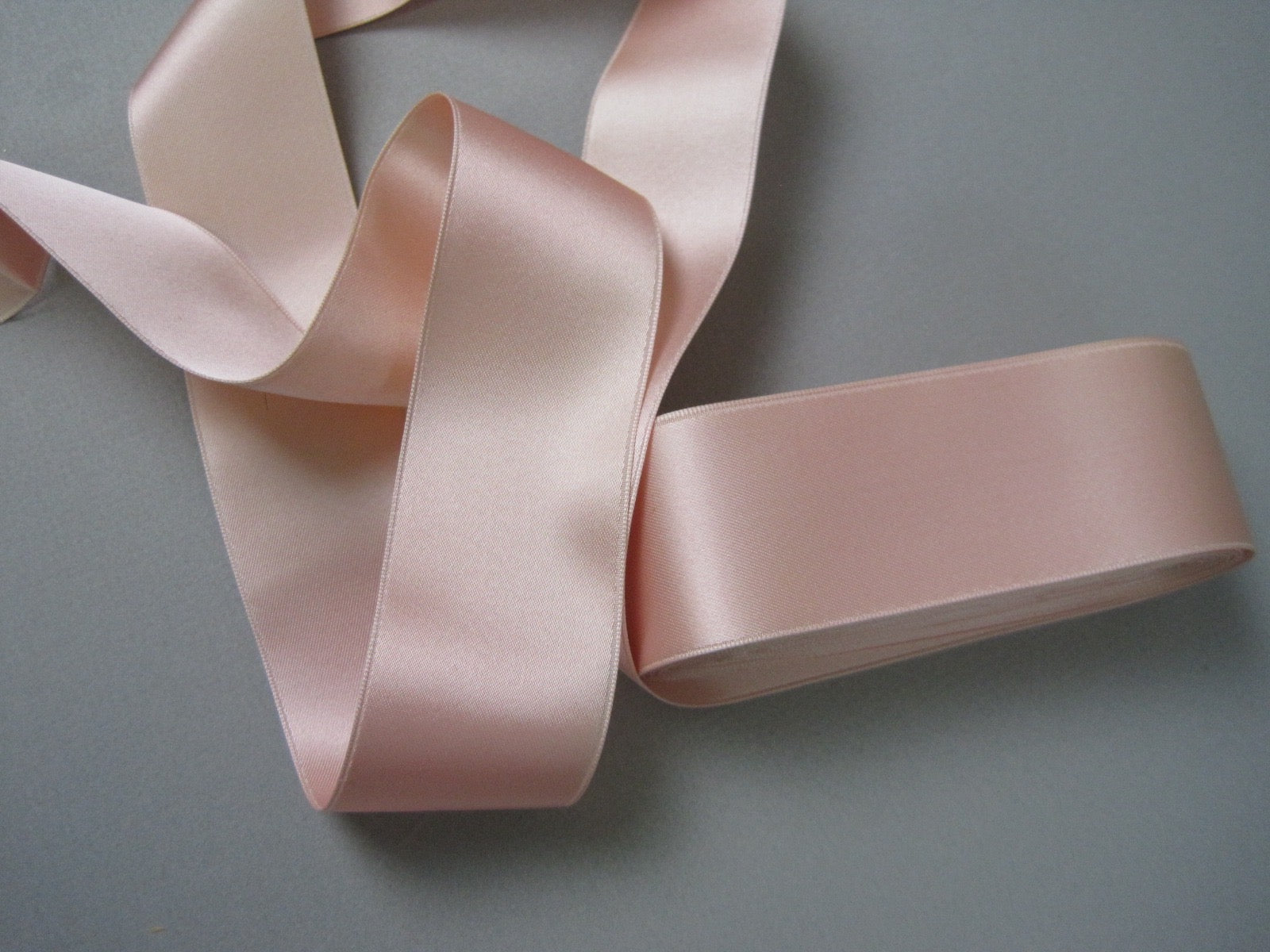 Vintage 30s Rhodia pink satin ribbon double sided pastel soft pink