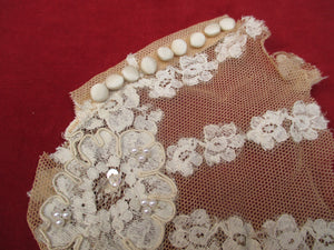 Vintage 30s beaded lace applique remnant
