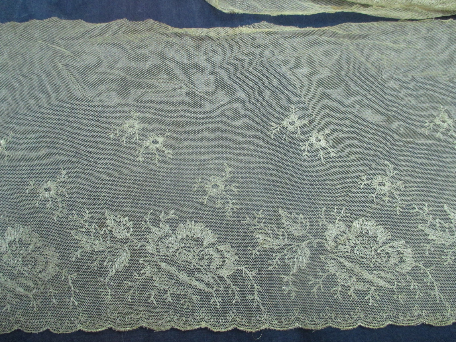 Antique Victorian Embroidered net flounce
