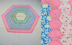 Vintage 30s hand sewn quilt hexagon center design