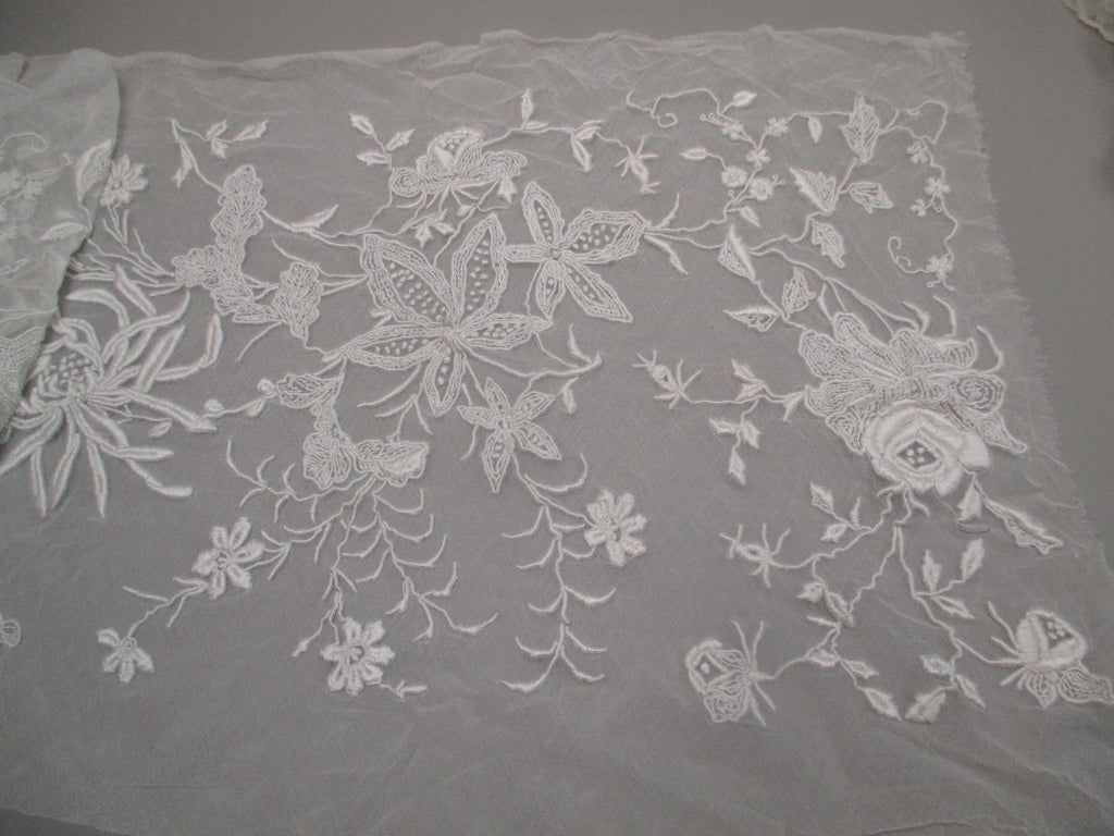 Antique Victorian embroidered net panel