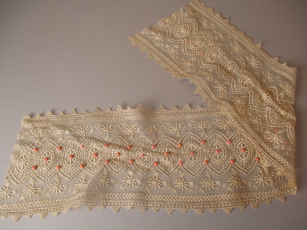 Antique Victorian lace flounce with beads