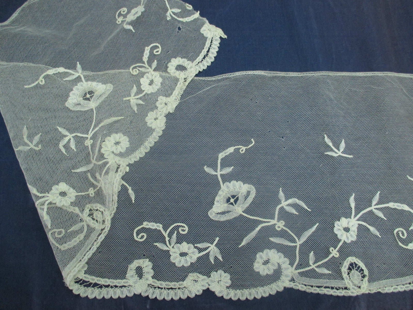 Antique Victorian Brussels lace Applique on Net