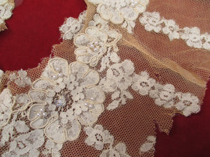 Vintage 30s beaded lace applique remnant