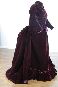Antique Victorian 1870s Velvet bustle dress
