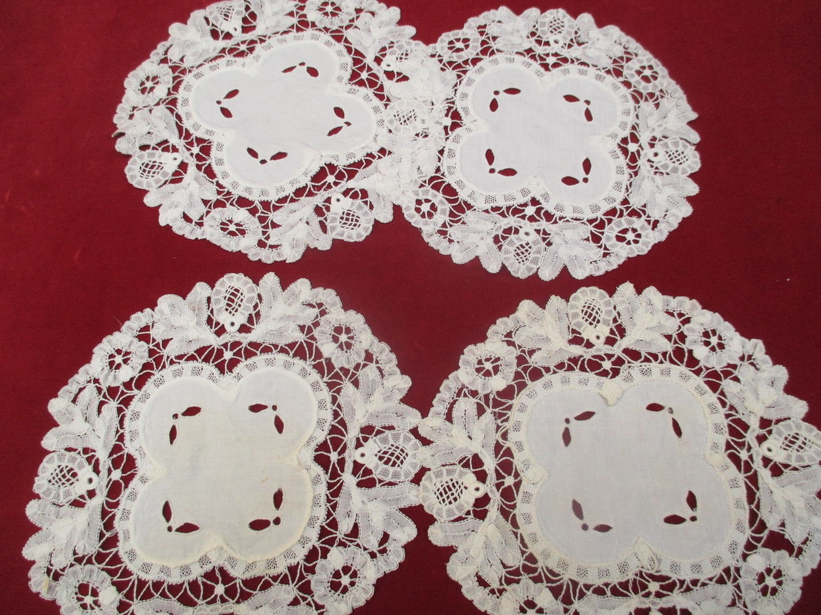 Antique Victorian HandmadePrincess lace Battenburg Doilies set of 4