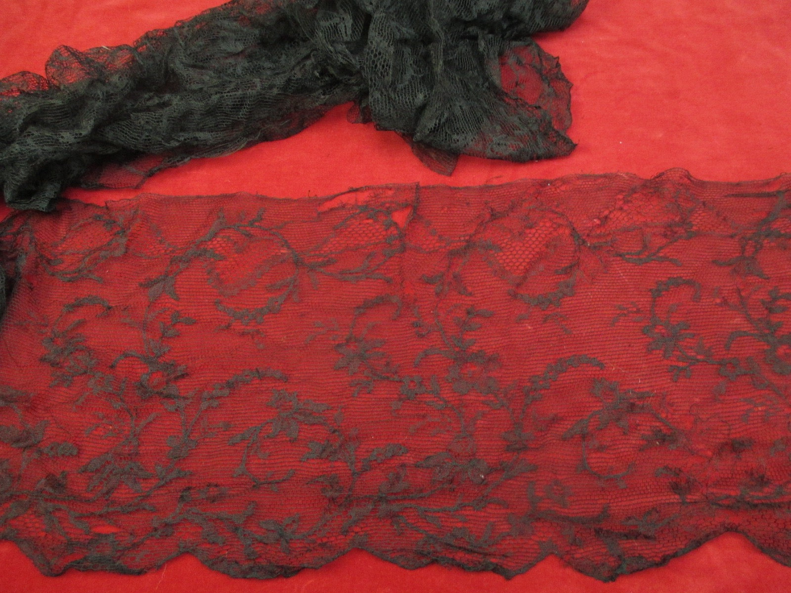 Antique Victorian lace yardage wide black floral 5 YD