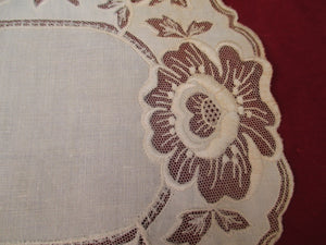 Antique Victorian Embroidered Net Doily