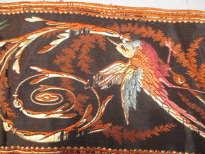 Antique Victorian Embroidered silk trim Bird of Paradise Motif 4 pc