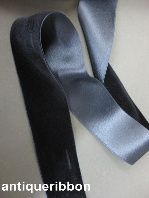 Vintage ribbon 1920s silk velvet 1 5/8 in Indigo blue France