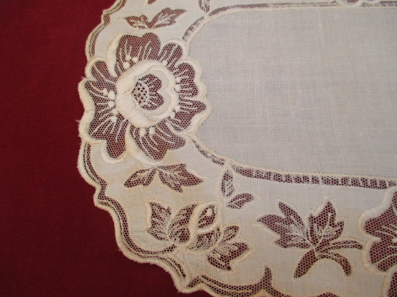 Antique Victorian Embroidered Net Doily