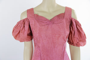 Vintage 40s mauve pink open shoulder evening dress