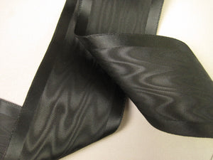 Wide black satin moire ribbon Vintage 40s Swiss made 3 inch width