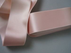 Vintage 30s Rhodia pink satin ribbon double sided pastel soft pink 1-1/2 inch wide