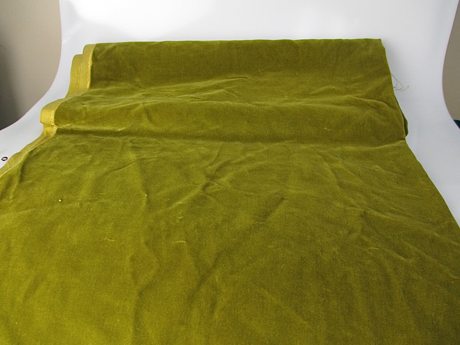 Vintage Velvet Fabric Remnant Germany Cotton 34 in W Olive green