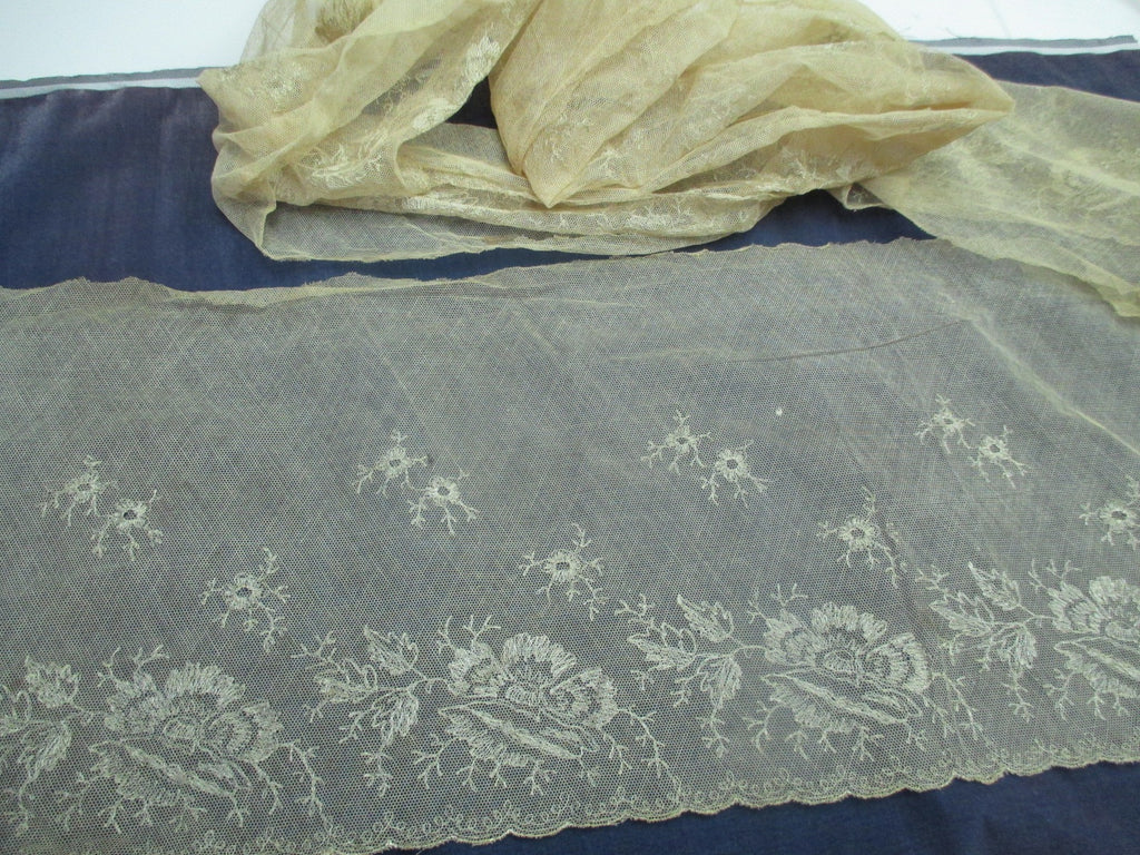 Antique Victorian Embroidered net flounce
