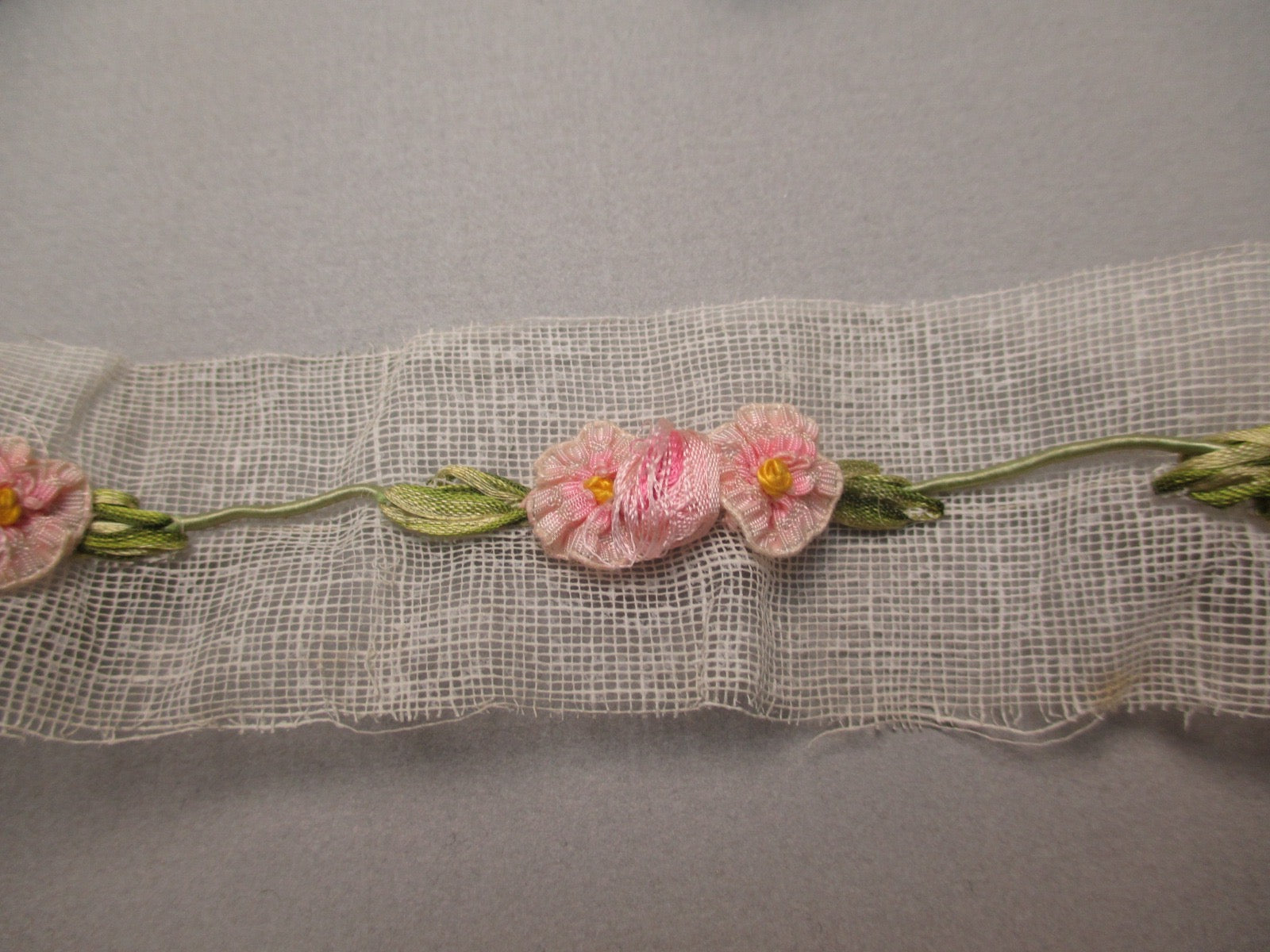 Antique victorian Silk Ribbon work ribbon Rose Rosette French France