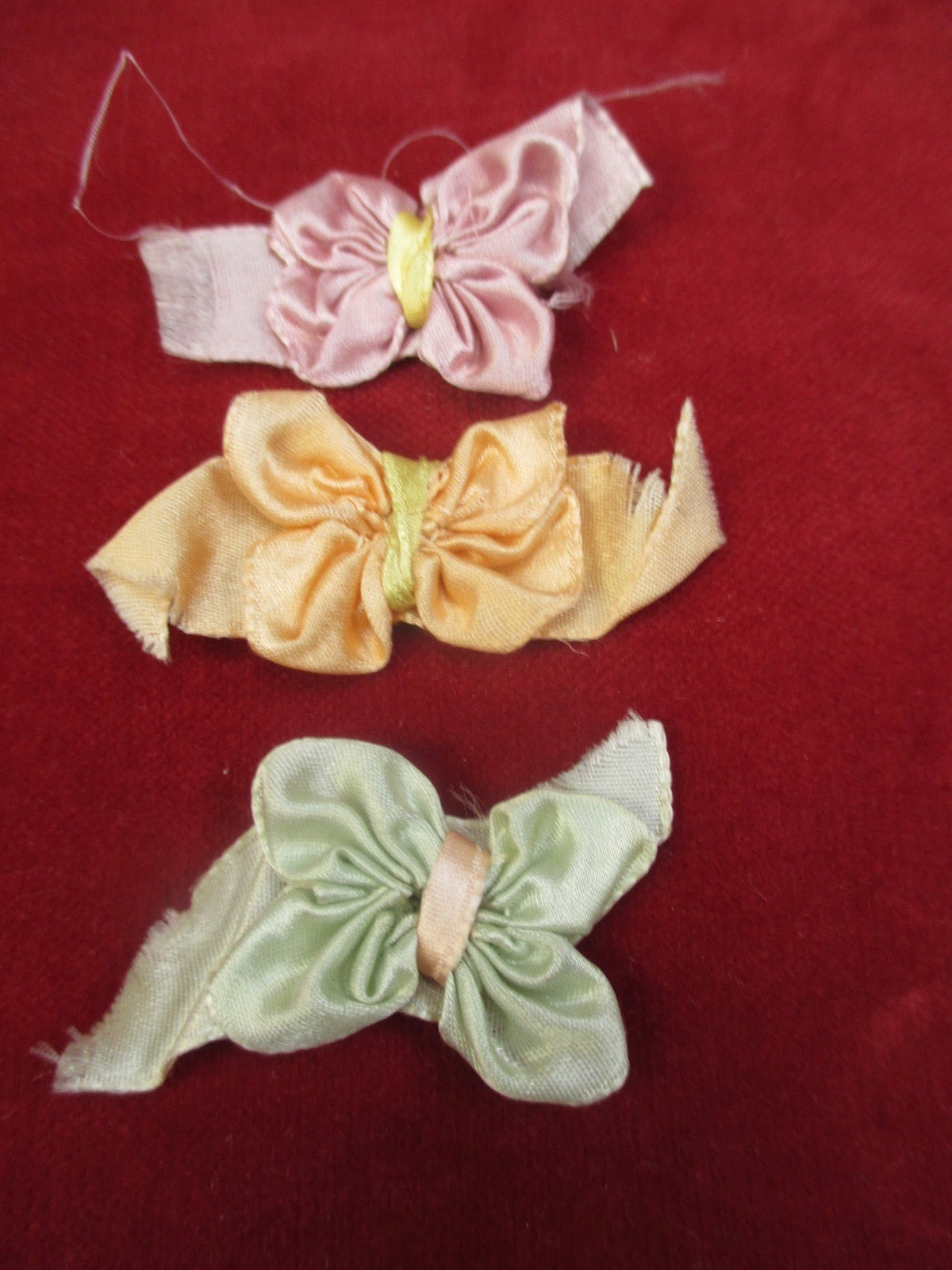 Antique Victorian silk ribbon rose ribbon art bows 3 pc