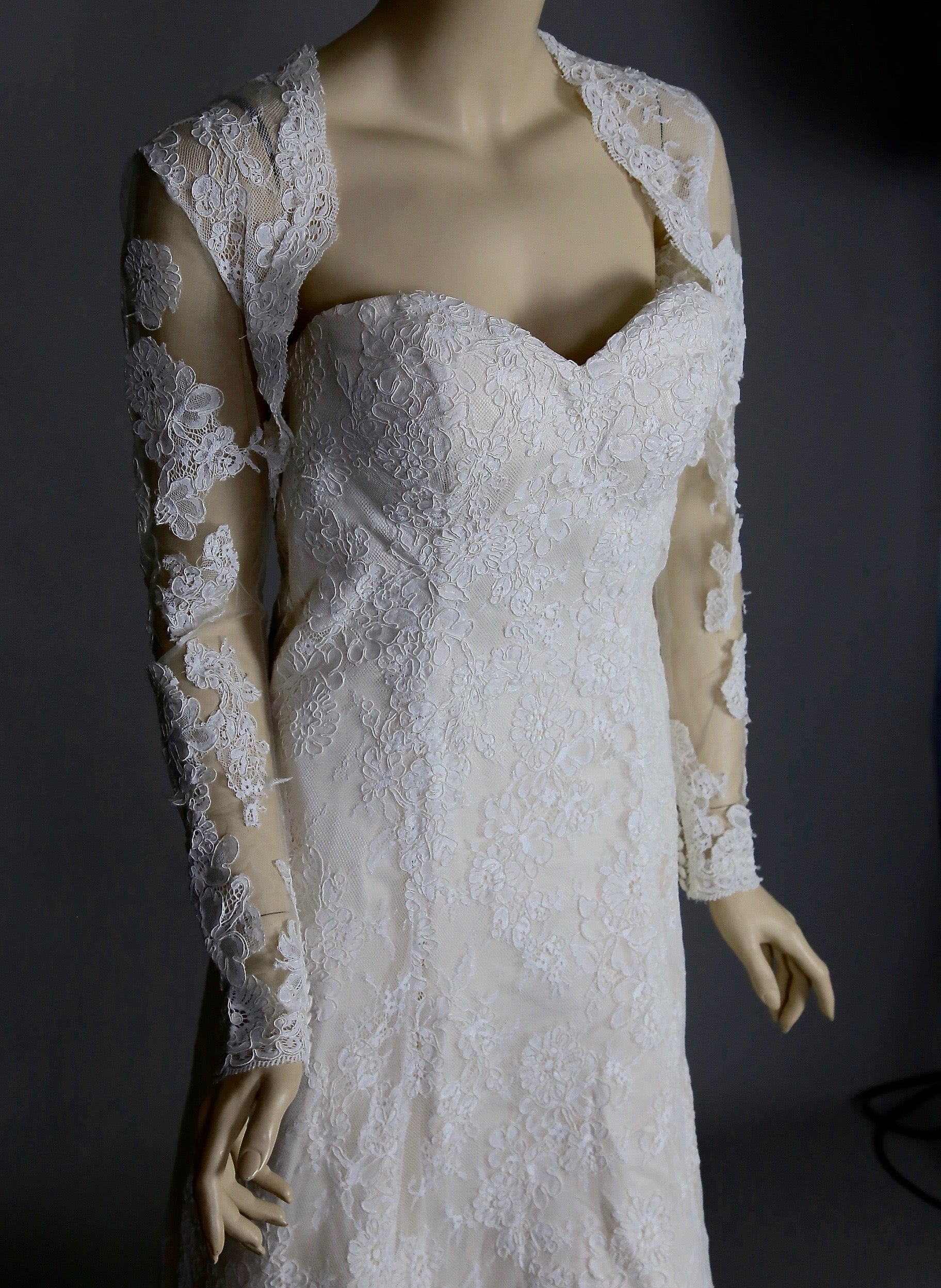Justin Alexander wedding dress strapless bridal gown with lace jacket
