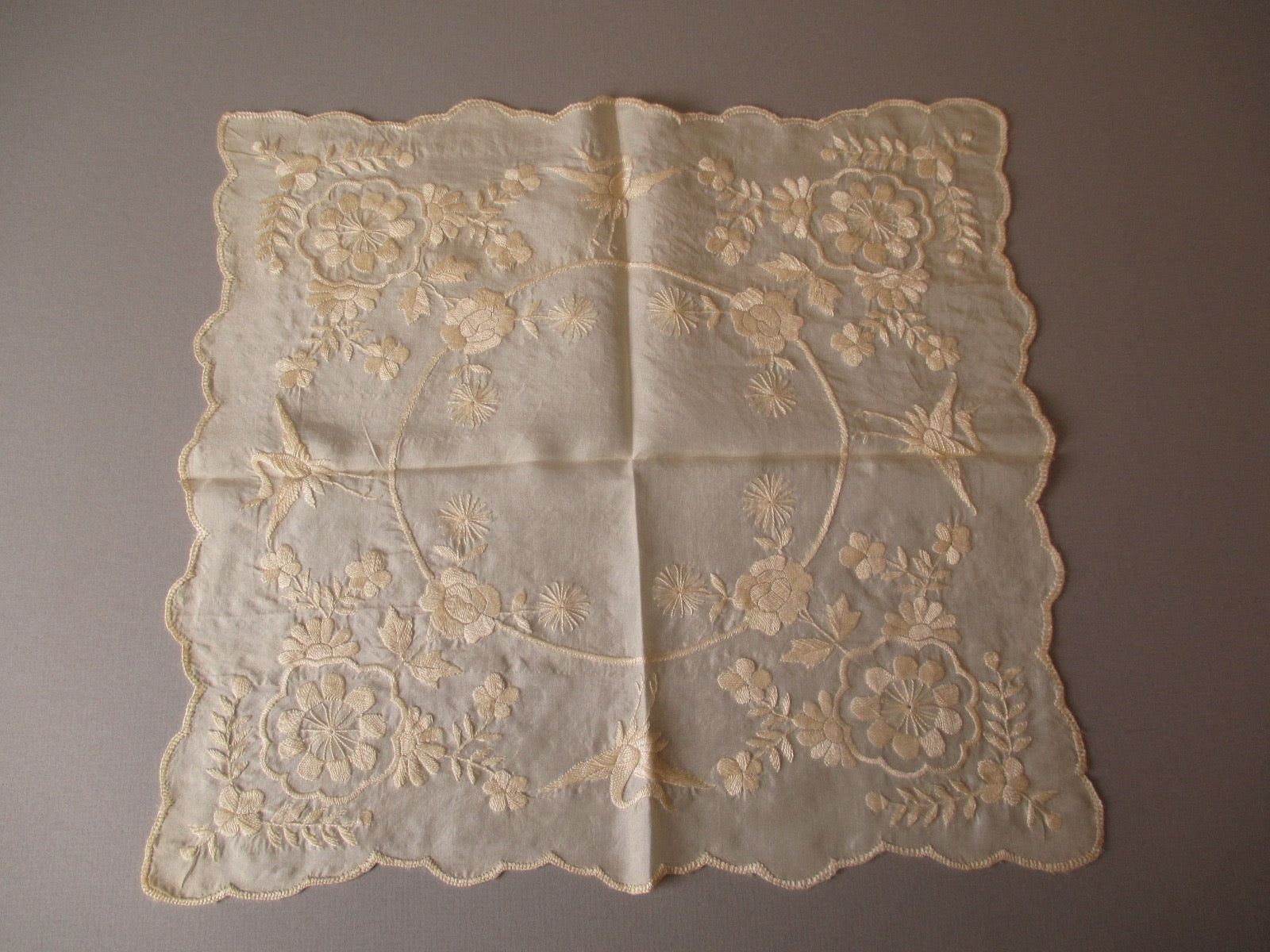 Antique Victorian Silk Bridal Handkerchief