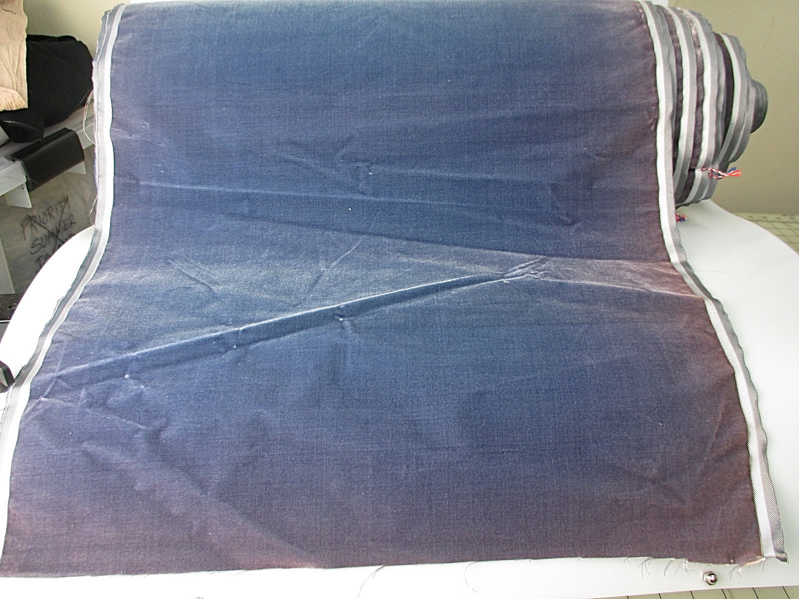 Antique velvet fabric France Victorian cotton silk Dusk Blue