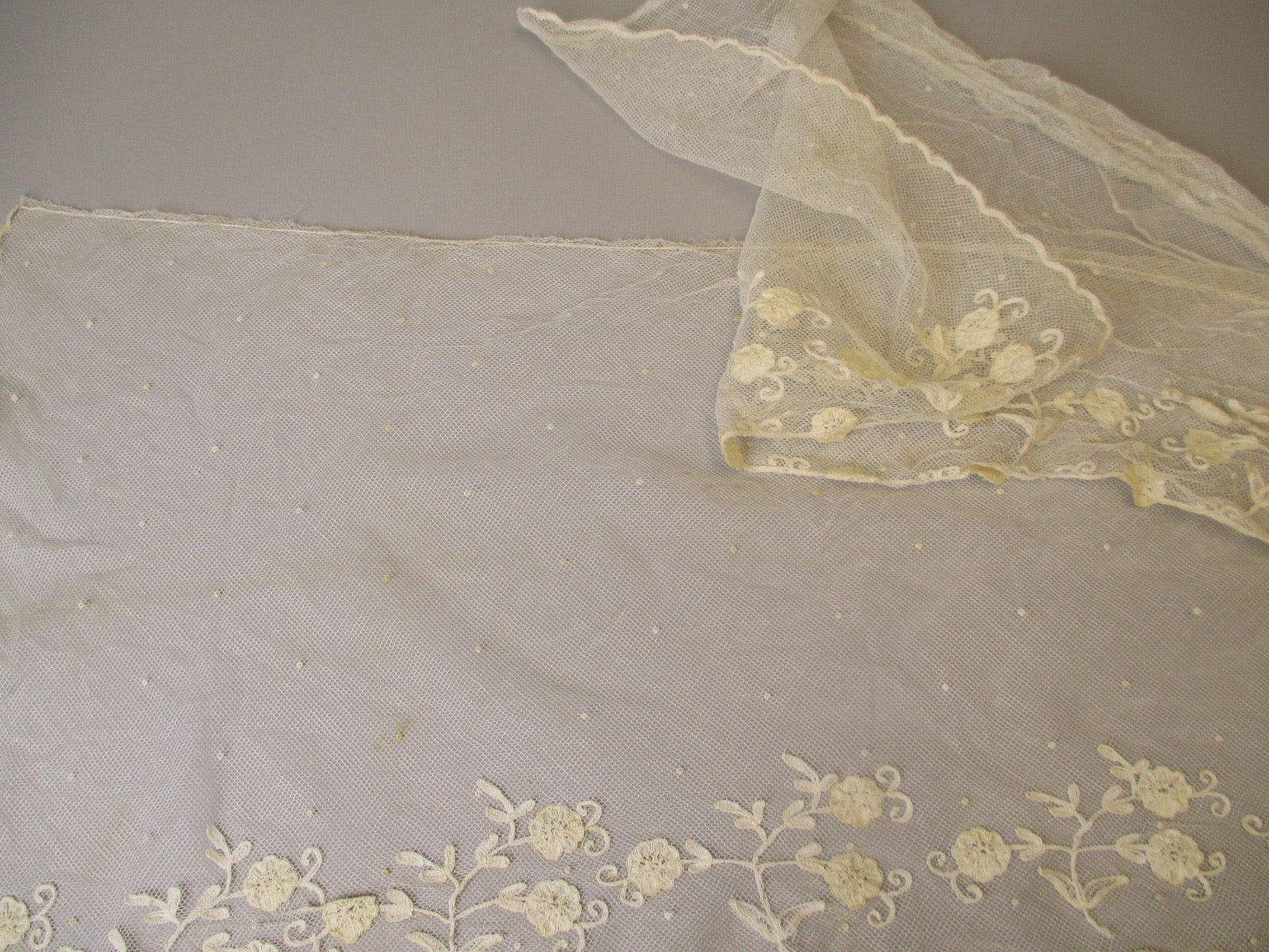 Antique Victorian Embroidered net Flounce