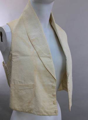 Early 19C Antique mens waistcoat C 1820 white ribbed cotton XS