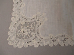 Antique Victorian Point De Gaze Lace Bridal Handkerchief