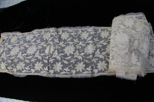 Antique vintage lace flounce Victorian era cream Tambour embroidery on net