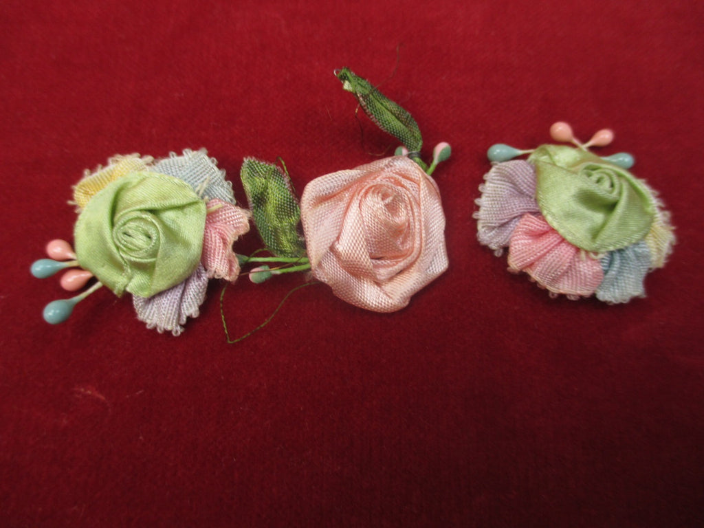 Antique Victorian silk ribbon roses